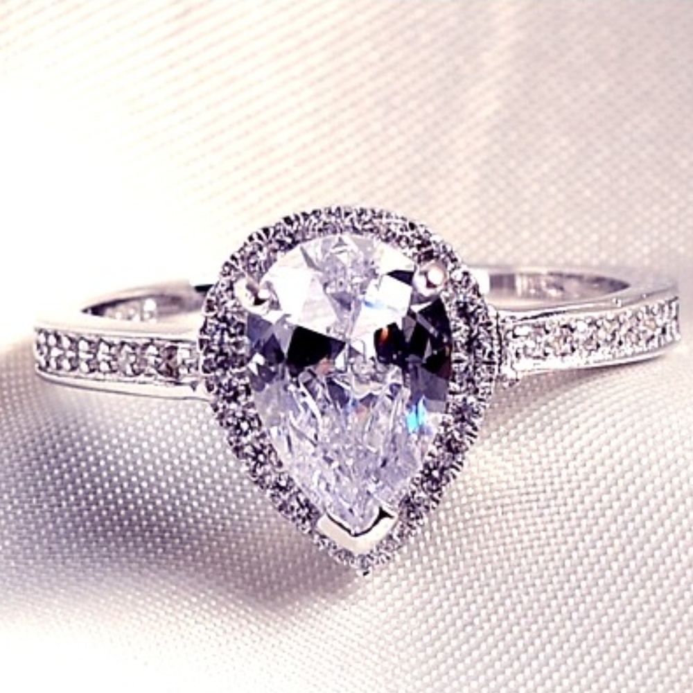 White Gold CZ Pear Ring *NWT*